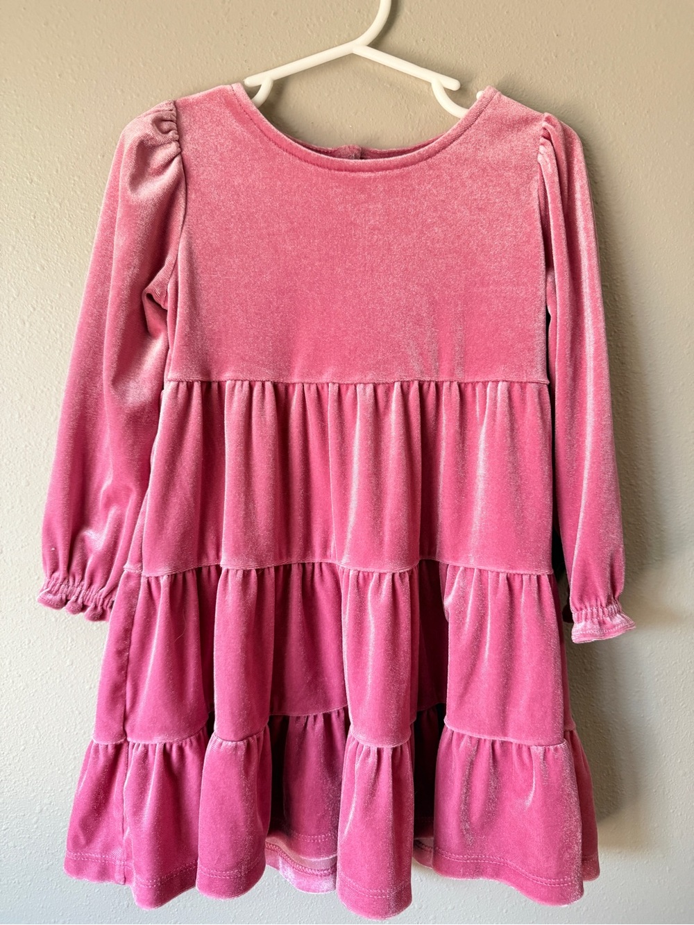 Velvet Tiered Long-Sleeve Dress - Pink
